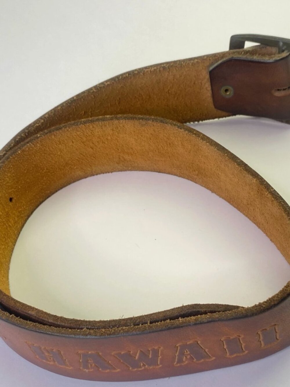 Vtg 1970s Hawaii Hand Tooled Leather Belt Size 30 Tropical Souvenir Boho Western